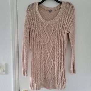 Women's Charlotte Russe Knit Long Sweater Beige/Pale Pink Size M Round Neck